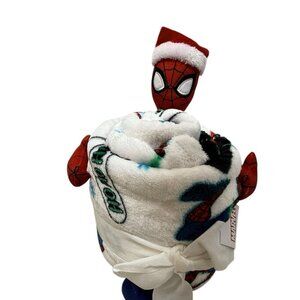 Marvel Spider-Man Christmas Santa Plush Toy Plus 50x60 Inch Throw NWT